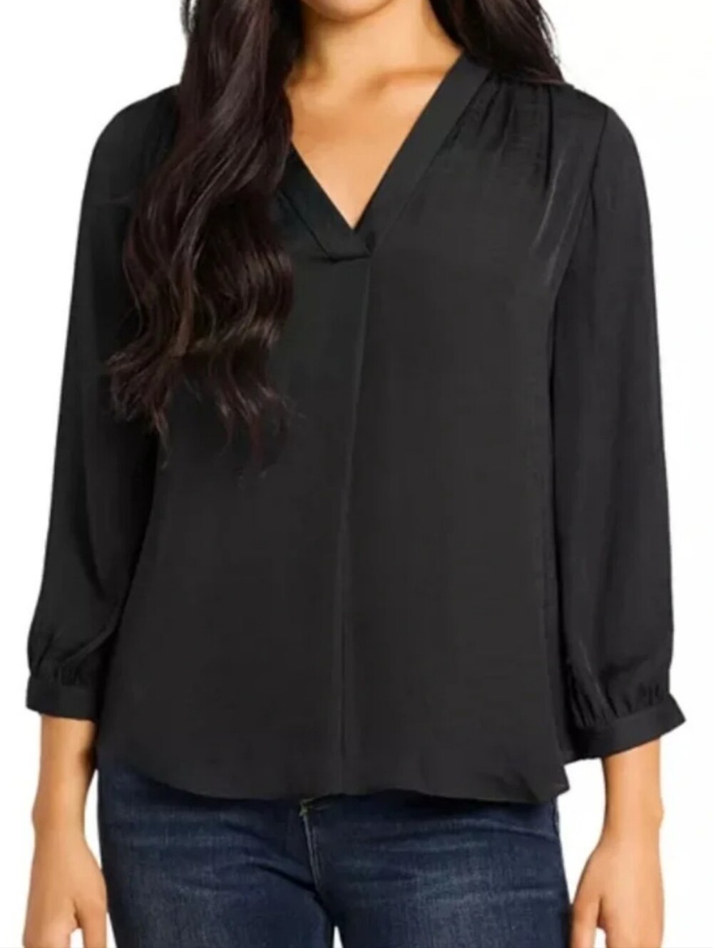 Vince Camuto Black V-Neck Blouse with 3/4 Sleeves